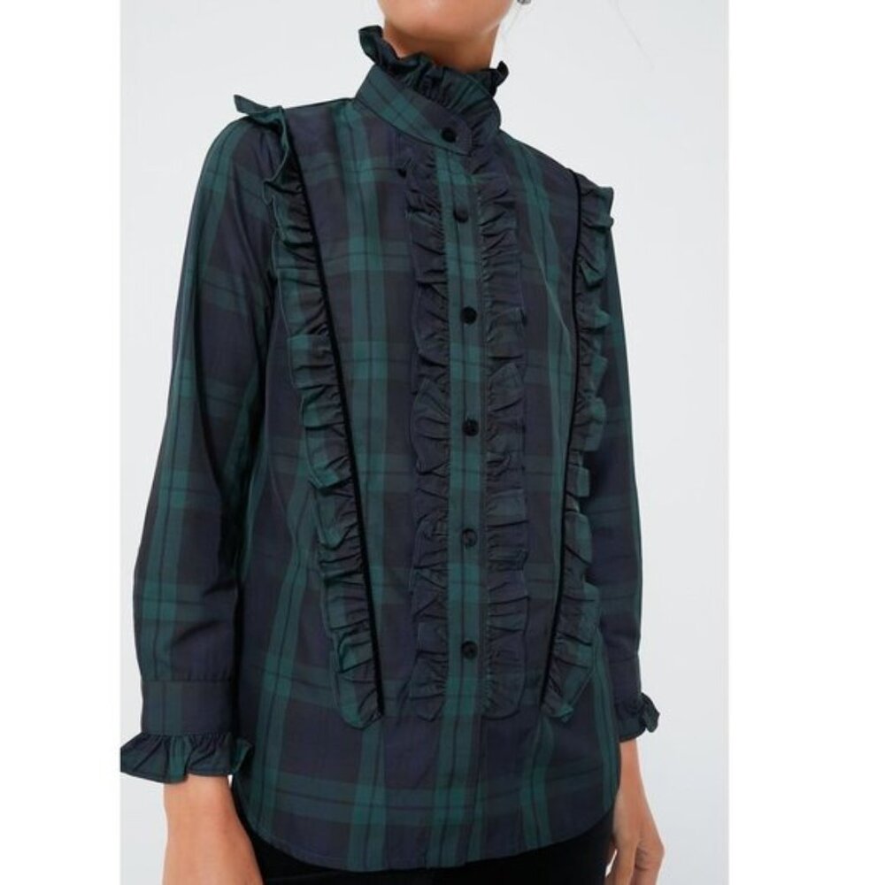 Tuckernuck | NEW Blackwatch Plaid Ruffle Reagan Button Down Size M - Picture 3 of 13
